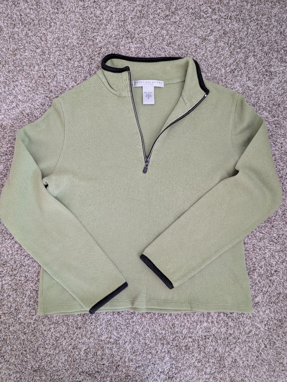 Geoffrey Beene Sport Light Green Half-Zip Cotton Pullover with Black Trim Sz M